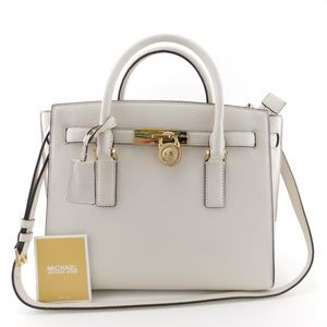 New MICHAEL KORS MK Logo Vanilla Satchel Tote Bag